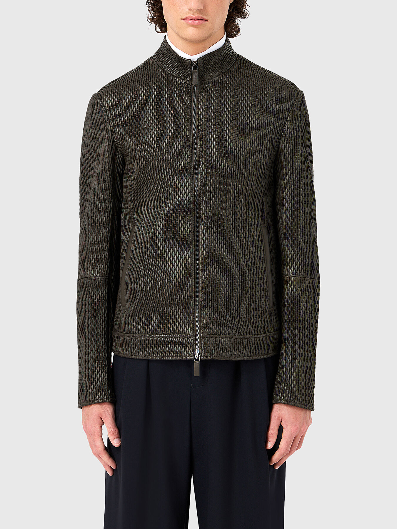 Green leather jacket brand EMPORIO ARMANI Globalbrandsstore en