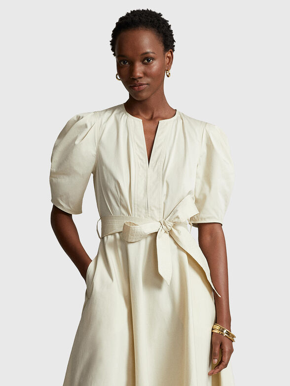 Cotton dress with puff sleeves and belt - 4