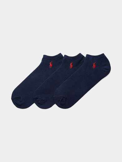 Set of three pairs of blue socks with logo - 1