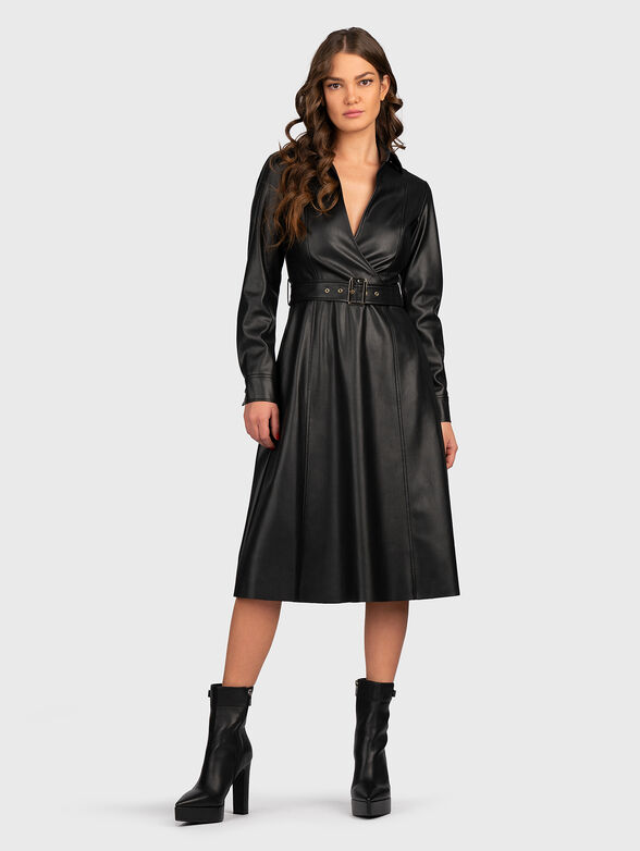 Belted black midi dress - 1