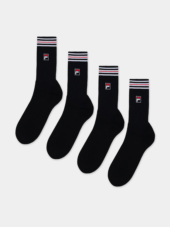 Комплект от два чифта черни чорапи с лого - 1
