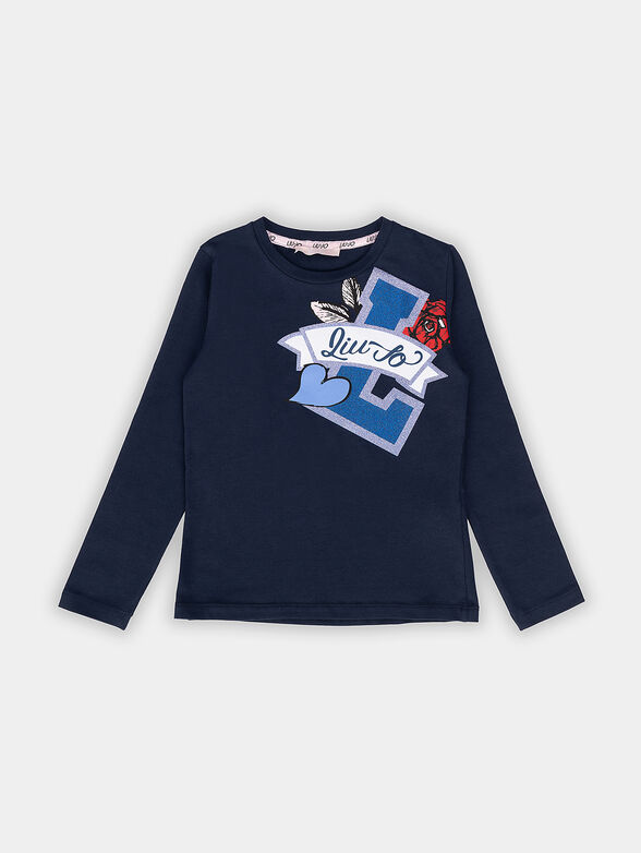 Blue blouse with contrasting logo print - 1