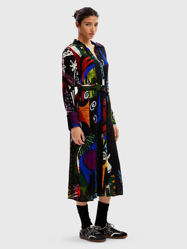 Long dress with print and belt - 3