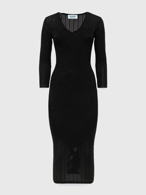Midi dress with oval neckline and floral motifs - 1