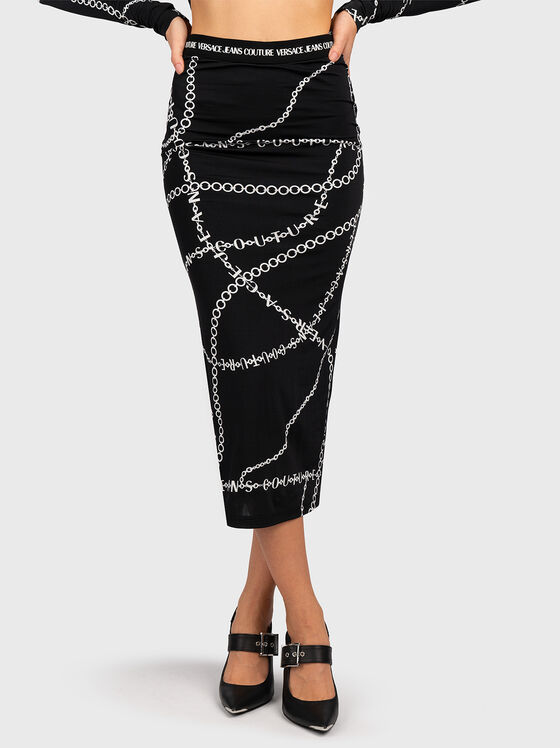 Black midi skirt with monogram print - 1