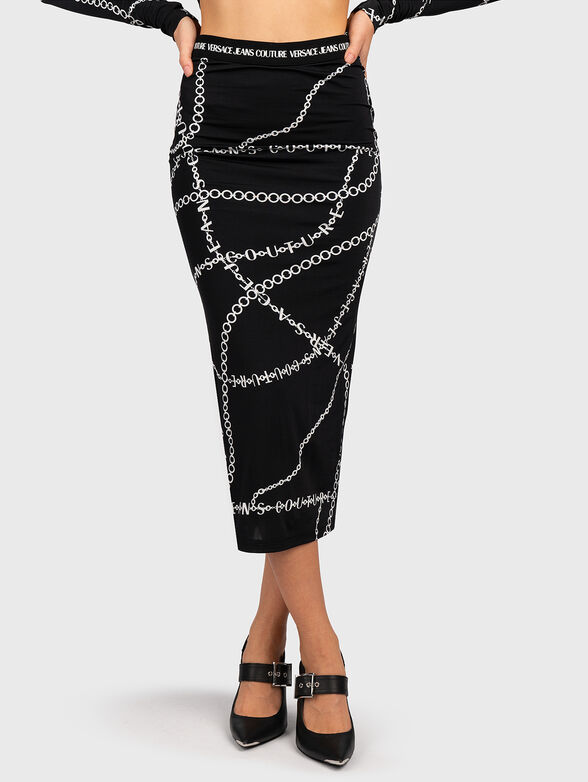 Black midi skirt with monogram print - 1