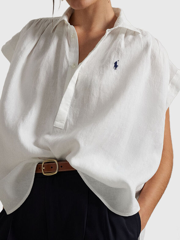 White linen blouse with logo embroidery - 3