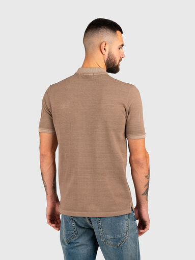 Beige cotton polo shirt with logo patch - 3