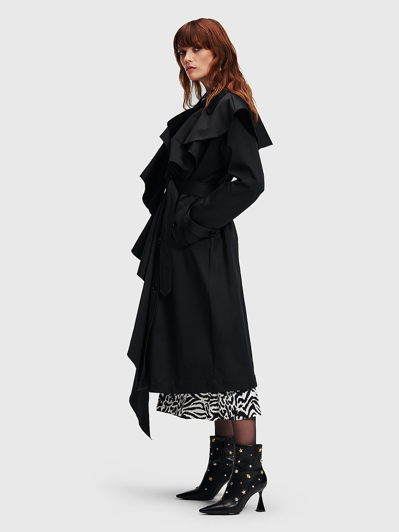 Ruffle trench coat BY HUN KIM brand Karl Lagerfeld —  Globalbrandsstore.com/en