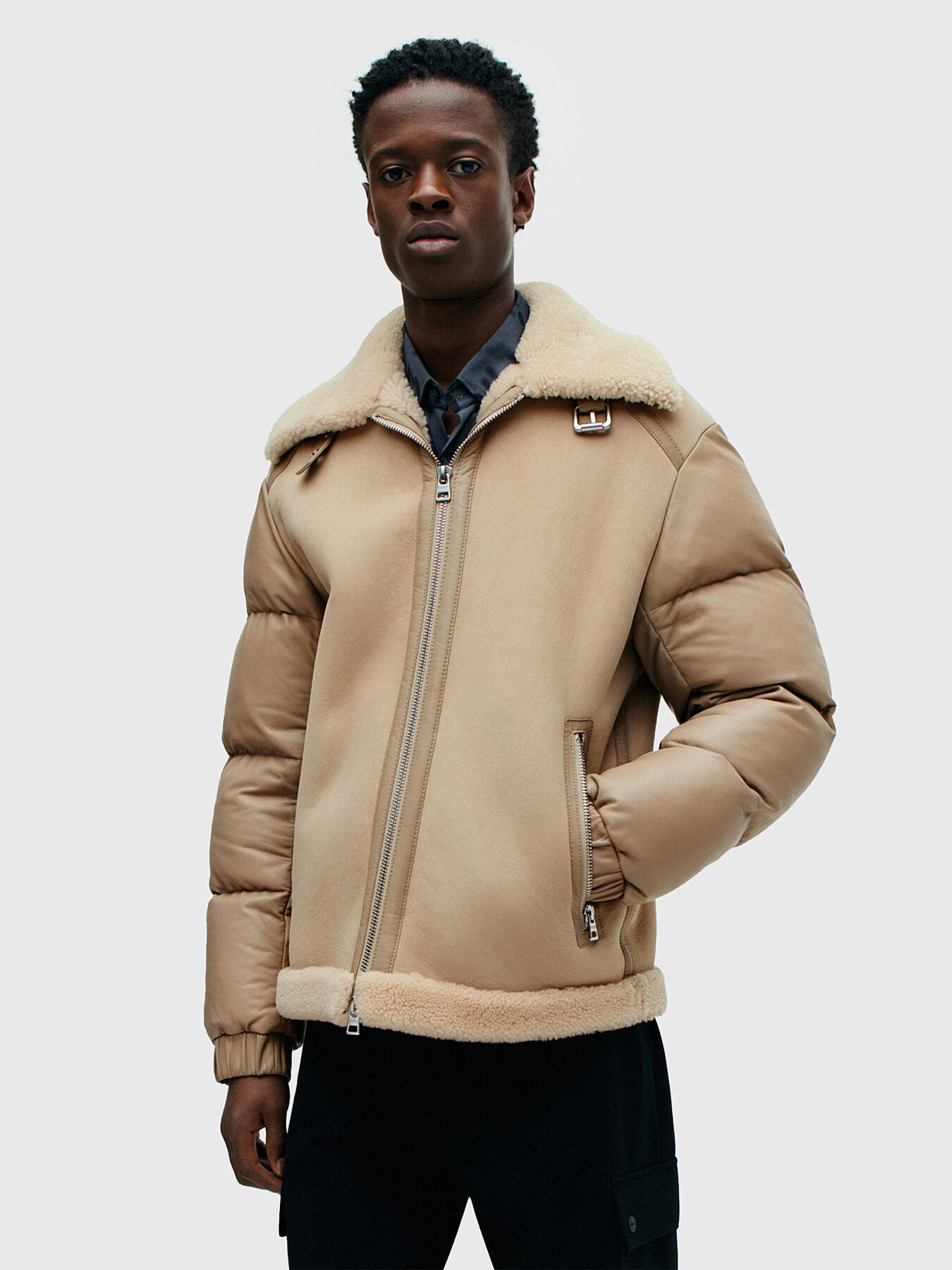 Mens biker shearling jacket top