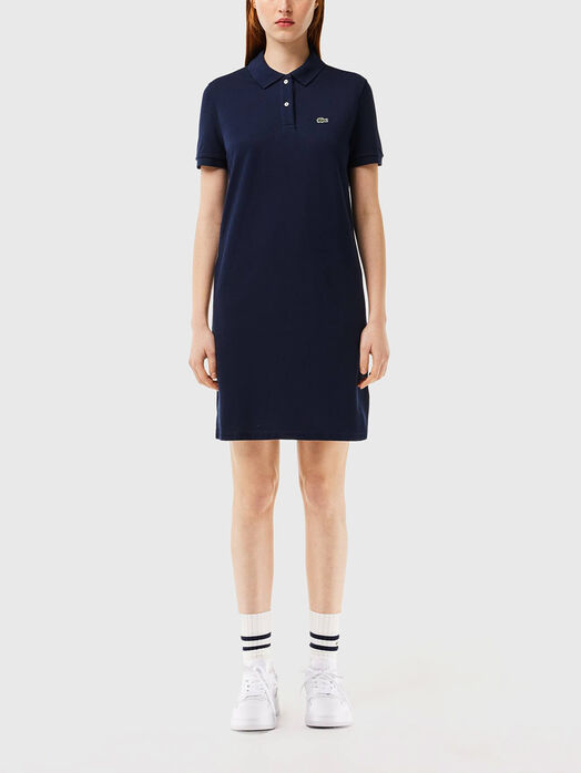 Dark blue piqué knit polo dress