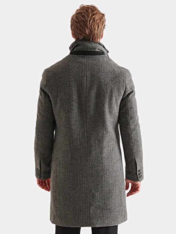 Wool blend coat with metal logo detail - 3