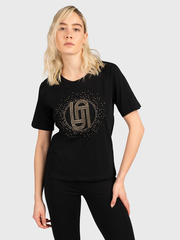 Black T-shirt with shiny accents - 1
