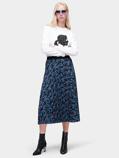 Pleated midi skirt with orchid print - 5