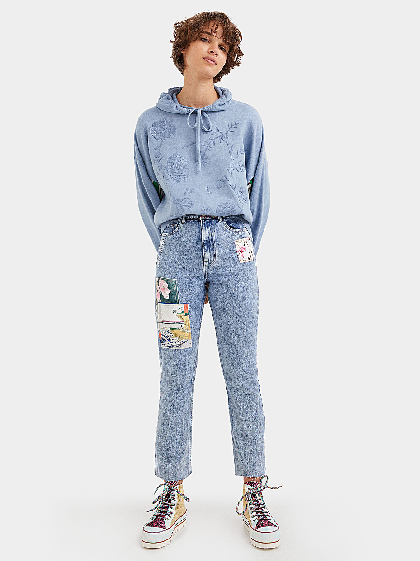 Greek print straight jeans | Desigual.com