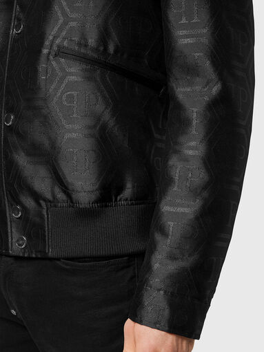 HEXAGON black bomber jacket with monogram print - 4