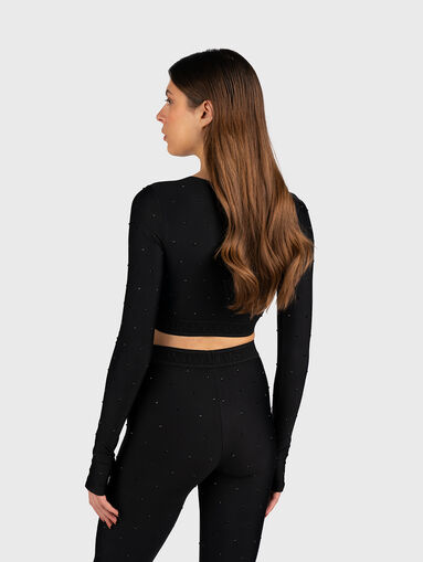 Cropped blouse with rhinestone appliqued - 3