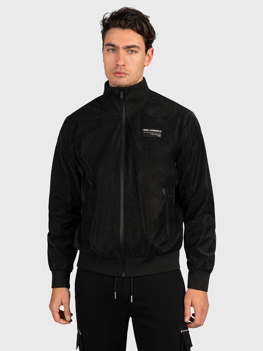 Black bomber jacket with logo patch