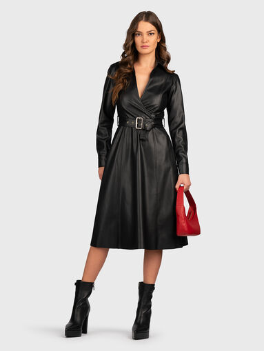 Belted black midi dress - 5