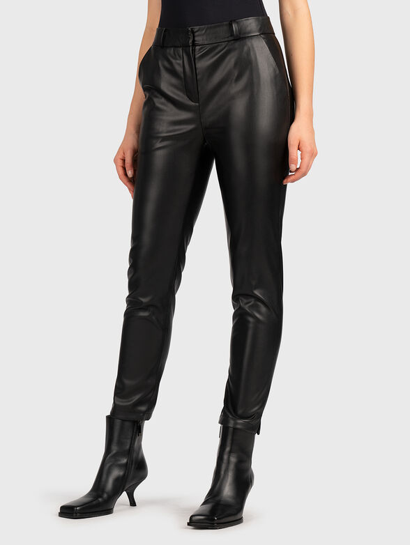Black eco leather trousers with darts and pockets - 0