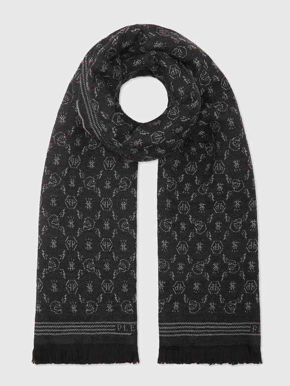 Brown monogram print scarf - 1