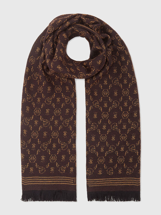 Brown monogram print scarf - 1