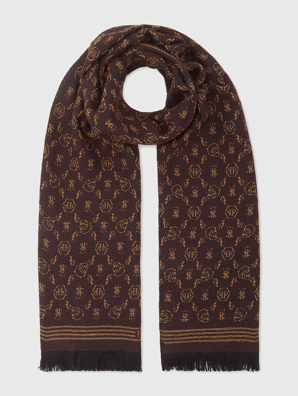 Brown monogram print scarf - 1