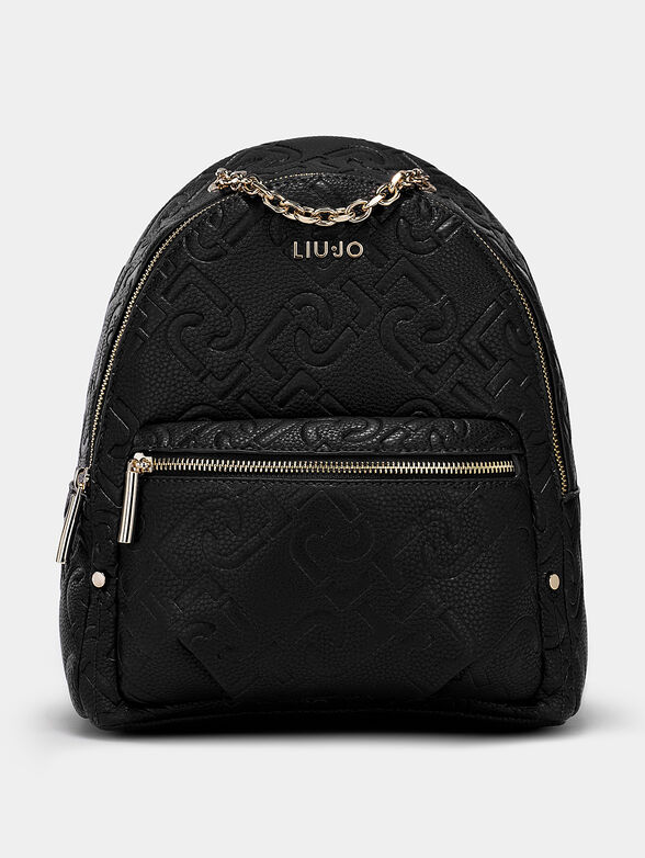 Black backpack with embossed logo print - 1