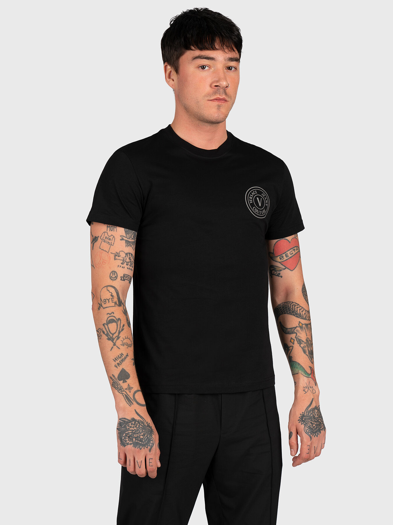 Black T-shirt with logo print brand VERSACE JEANS COUTURE