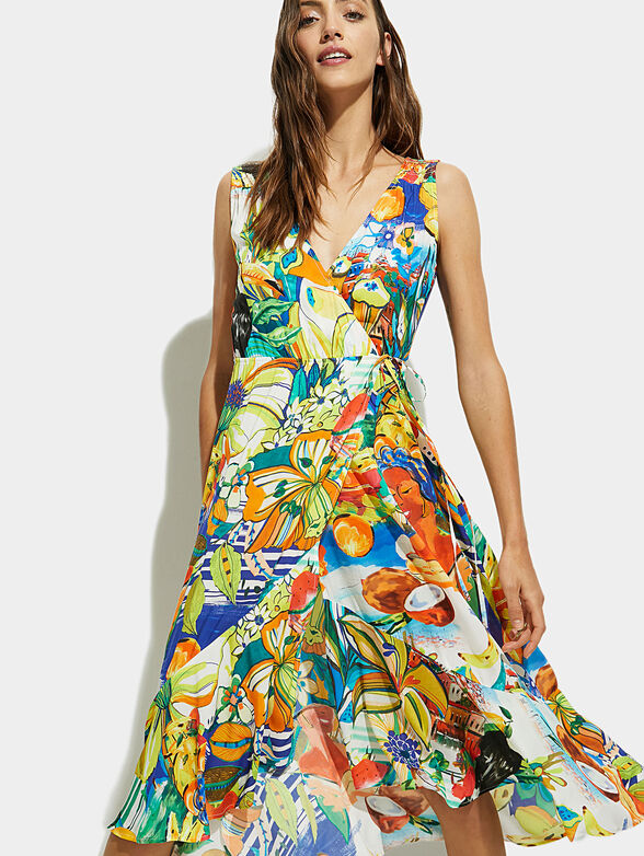 Midi dress with tropical print - 1
