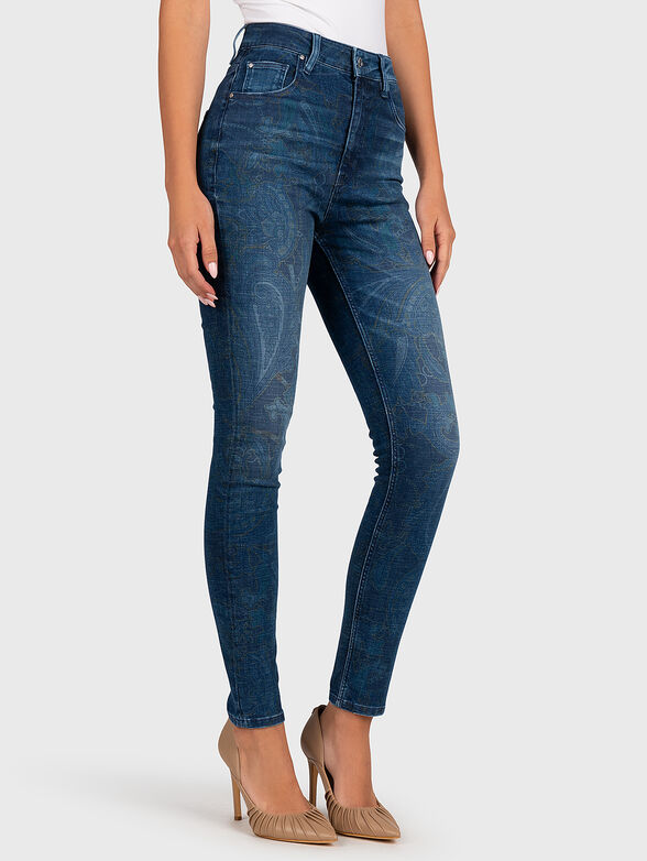High-waisted jeans with paisley motifs - 1
