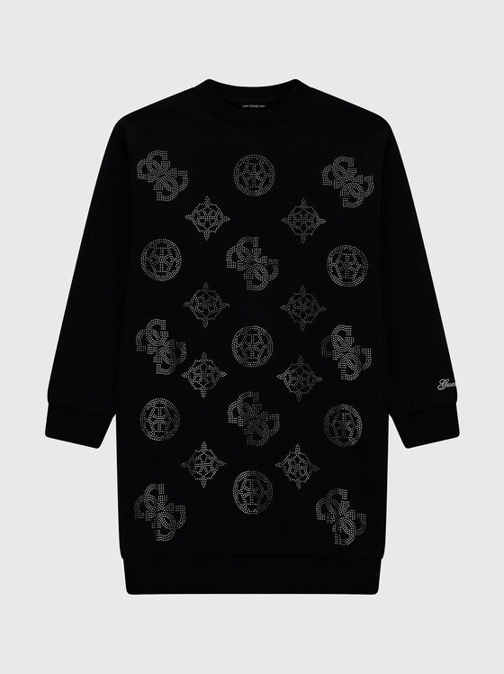 Черна рокля с апликирани кристали  - 1