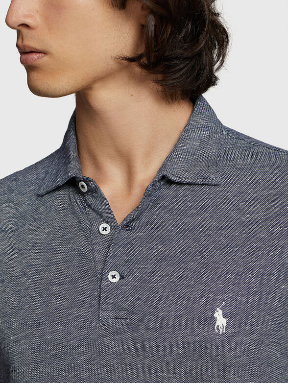 Blue Polo shirt in linen and cotton - 4