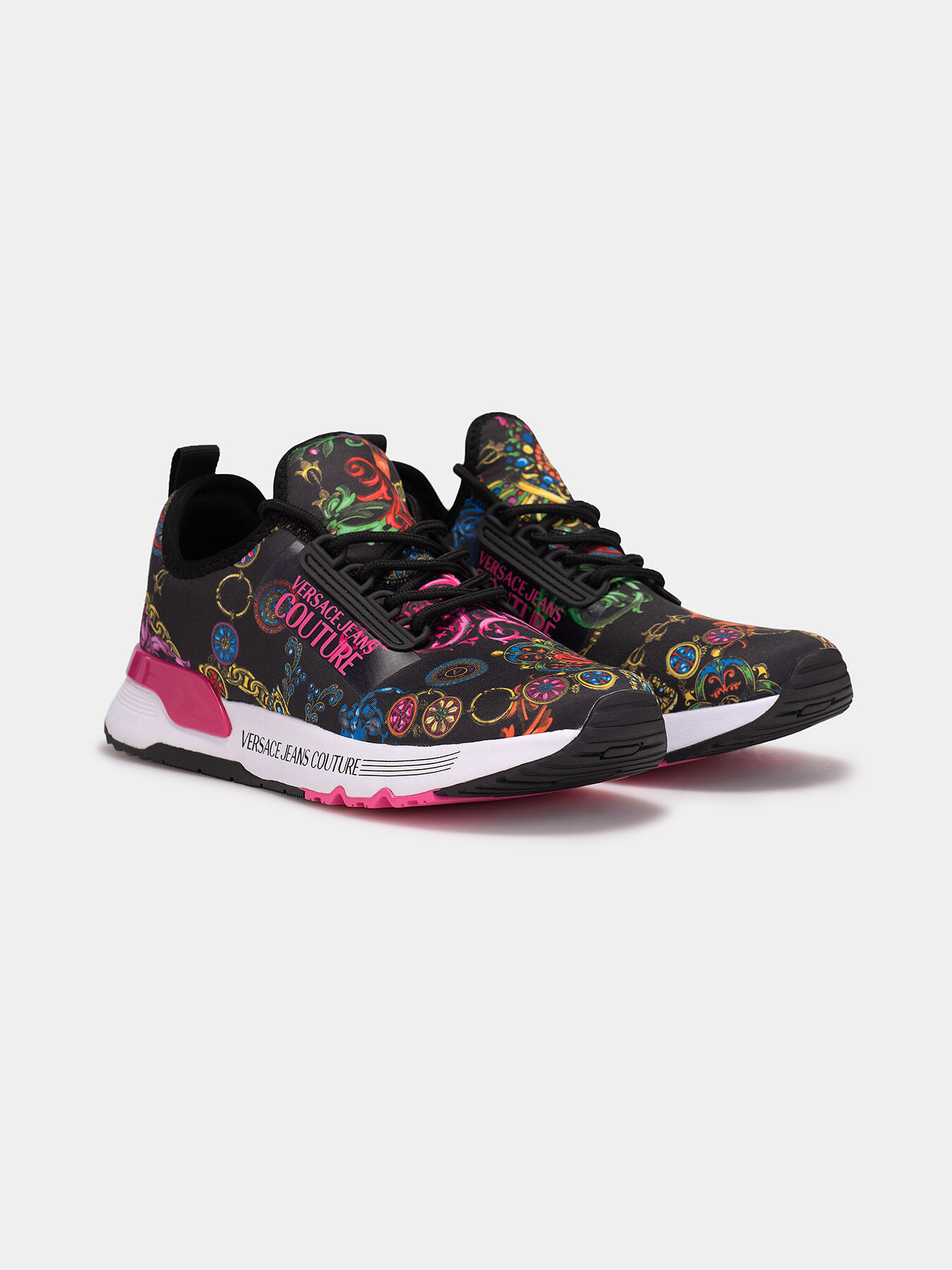 Sneakers with baroque print and logo accents brand VERSACE