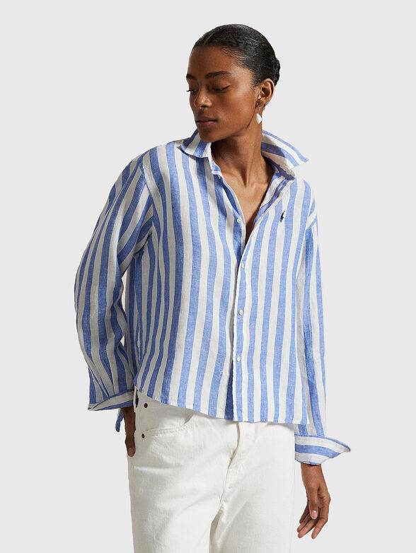 Cropped striped linen shirt - 1