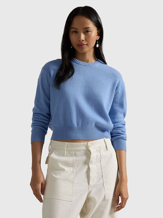 Син пуловер от вълнен бленд - 1