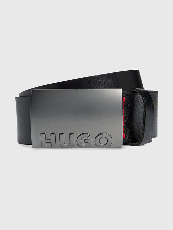 Leather belt with logo buckle - 1