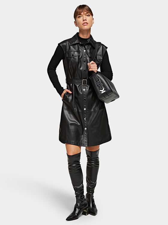 Faux leather dress in black color - 1