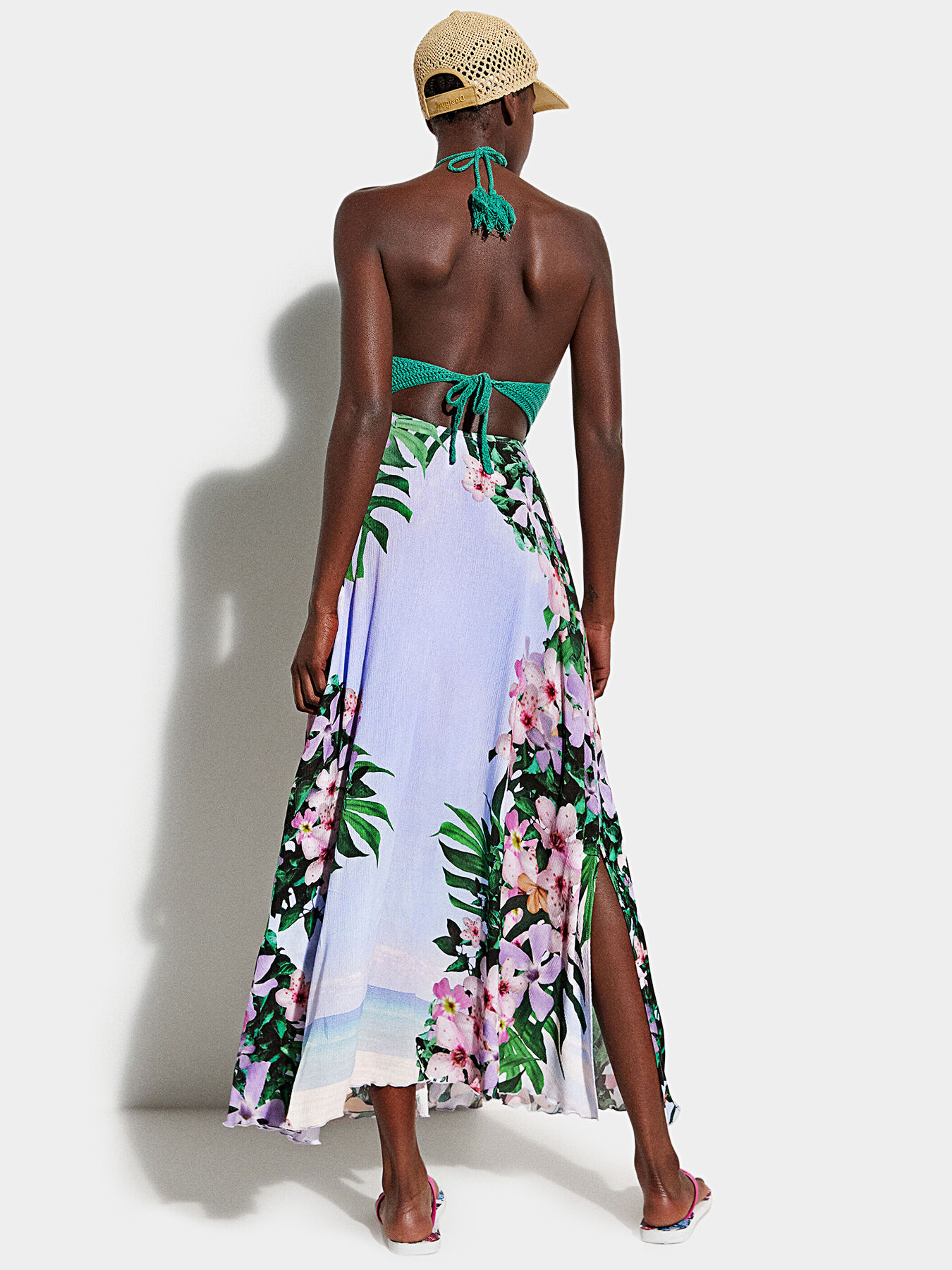 PARROT beach dress with tropical print brand DESIGUAL