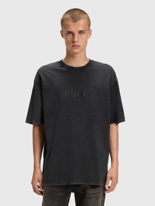 Oversized cotton T-shirt with oval neckline - 1