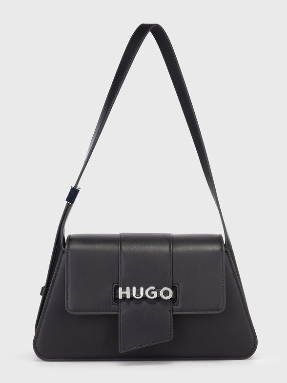 Faux leather shoulder bag with accent logo - 1