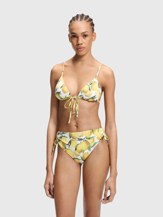 Printed bikini bottoms with stacked logo charm