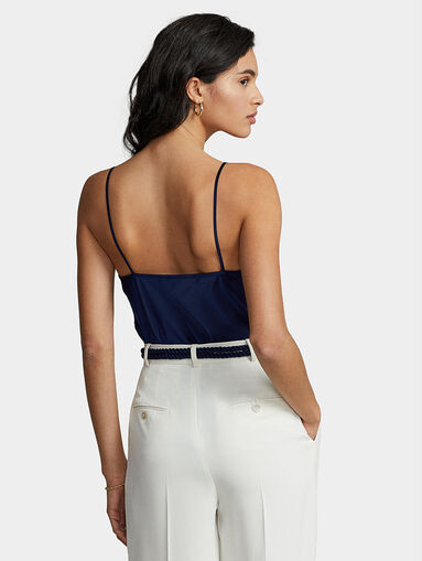 Dark blue satin top with lace details - 3