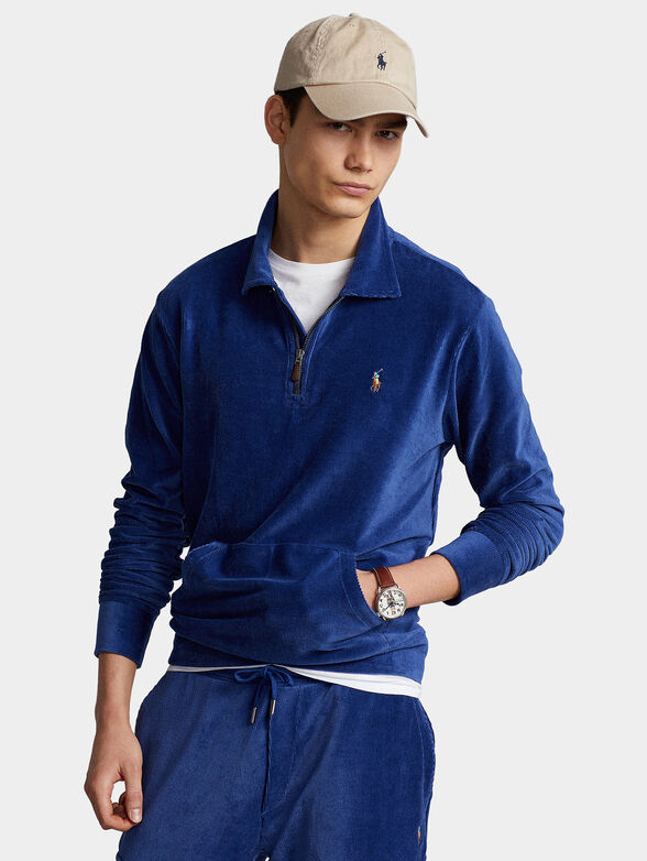 Velvet jeans sweatshirt with logo embroidery - 1