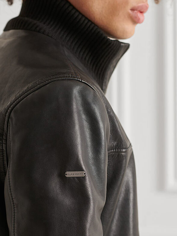 Leather jacket with metal logo detail - 5
