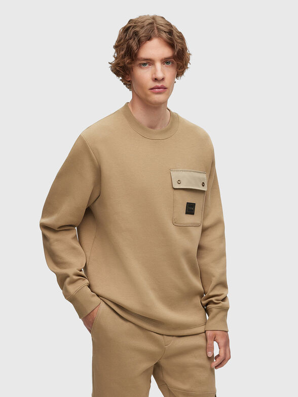 Cotton blend sweatshirt with accent pocket - 1