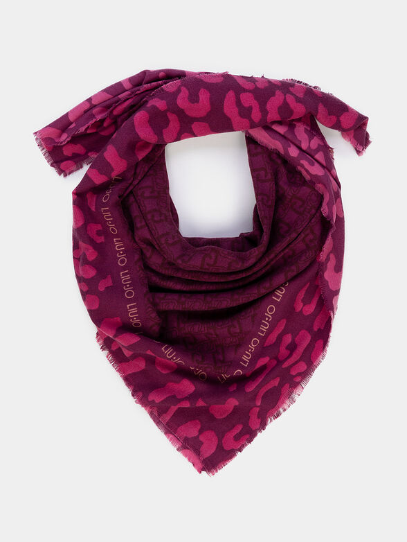 Square scarf with animal print and logo accent - 1