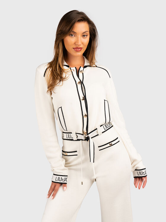 Cardigan with accent belt and contrast edges - 1