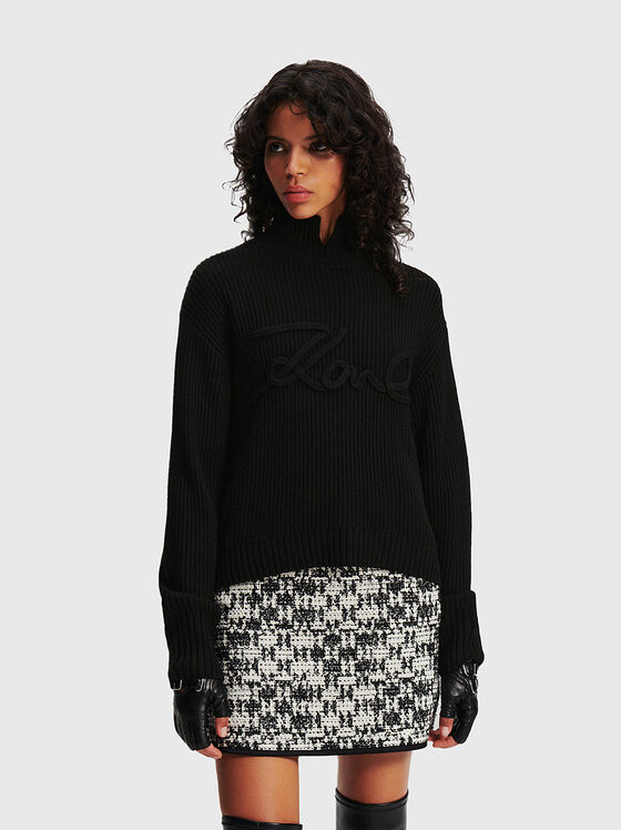 Плетен пуловер в черен цвят - 1