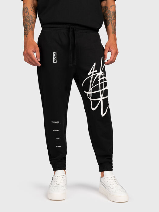 Black sports trousers with graffiti print brand HUGO 